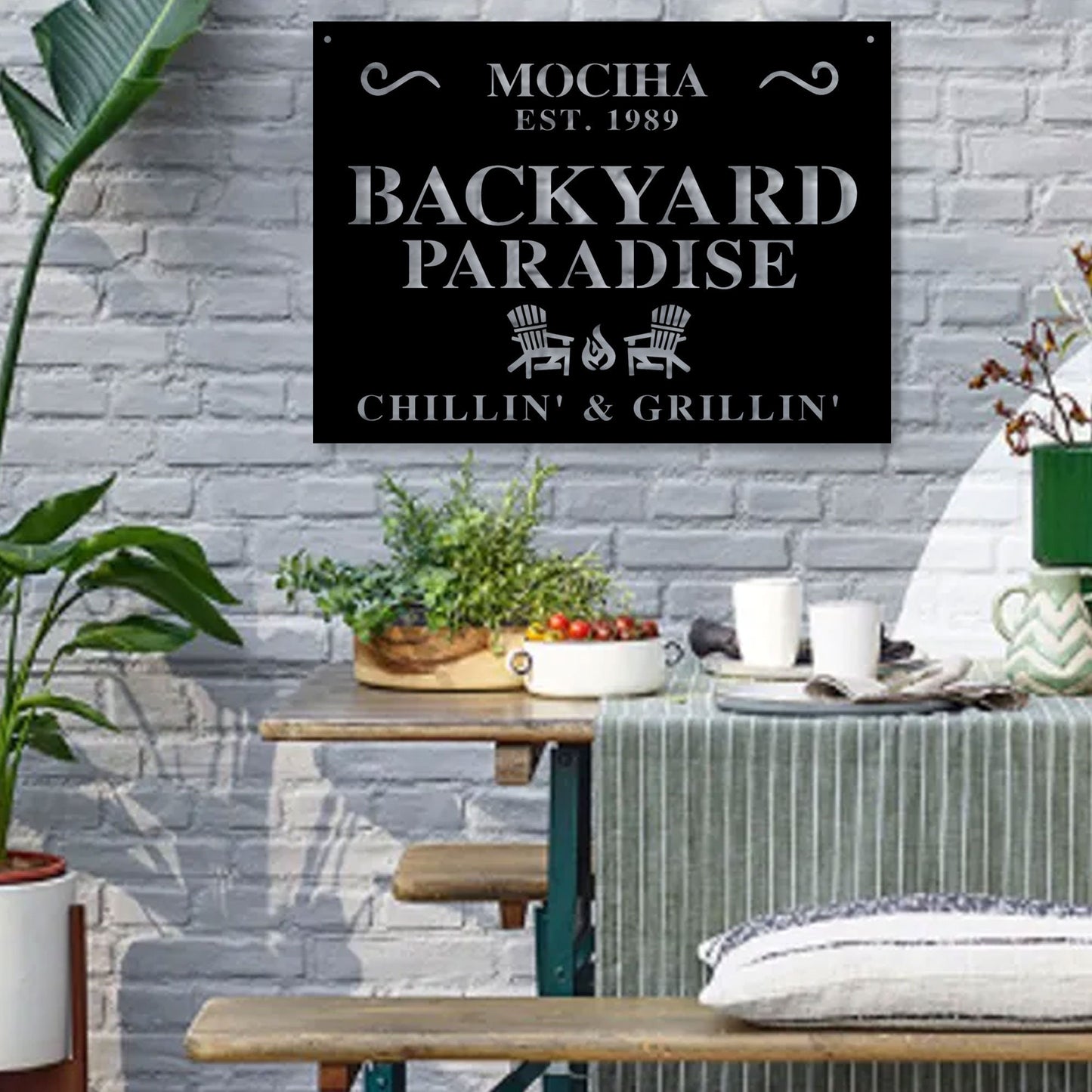 Backyard Paradise CustomMetal Wall Sign, Personalized Backyard Sign, Custom Barbeque Metal Sign, Unique BBQ Metal Name Sign, Christmas Gift