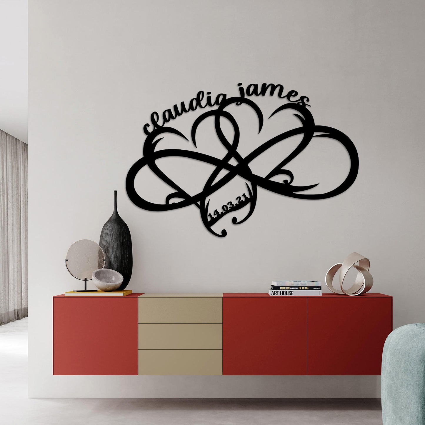 Custom Double Hearth Metal Sign, Personalized Infinity Sign For Love, Custom Wending Metal Sign, Unique Birthday Gift, Valentines Day Gift