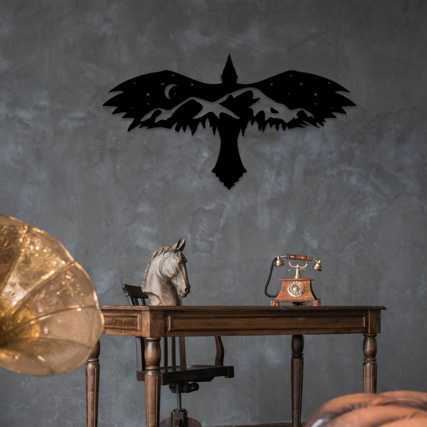 Black Eagle With Mountain Wall Art, Eagle Metal Wall Decor, Living Room Decor, Hill Metal Wall Art, Eagle Metal Wall Art, Mountain Decor