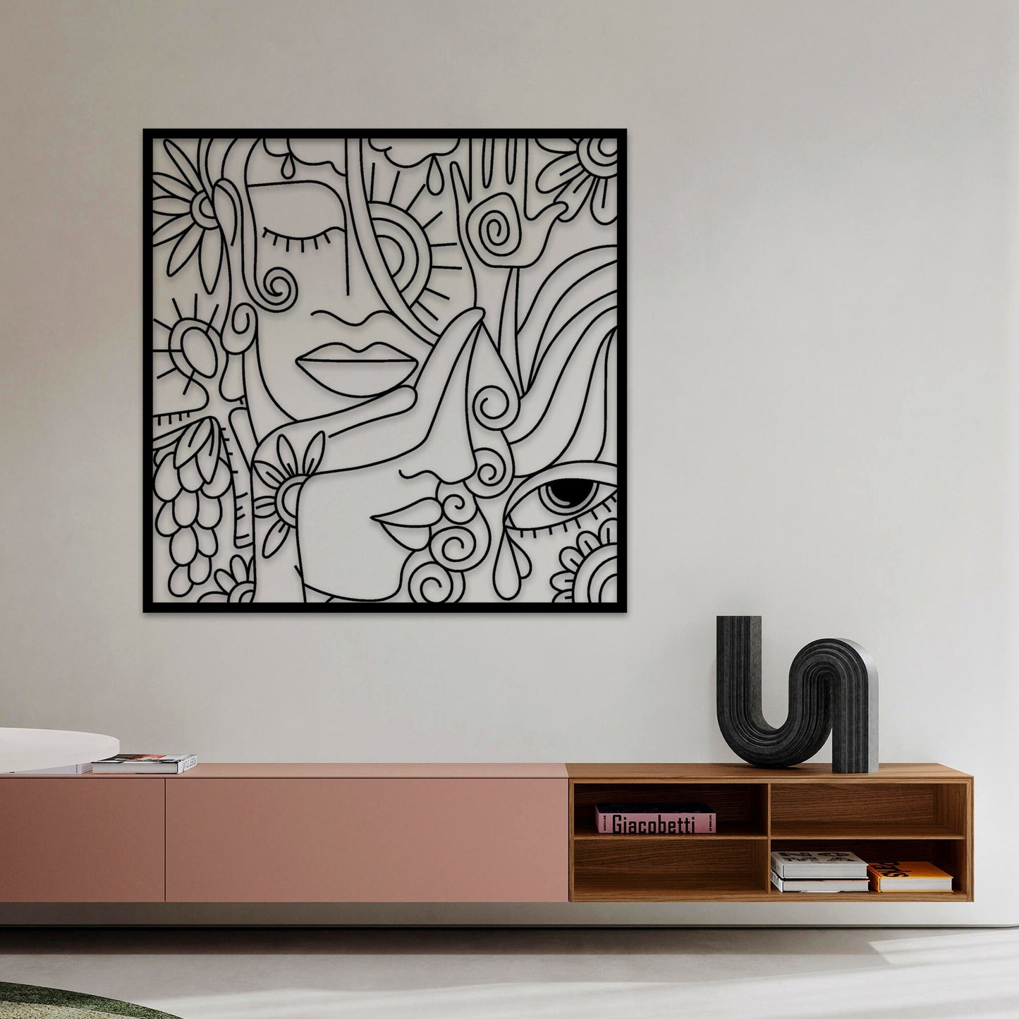 Hair Salon Wall Decor, Picasso Style Woman Metal Line Wall Art, Abstract Metal Line Art, Unique Birthday Gift, Valentine's Day Gift
