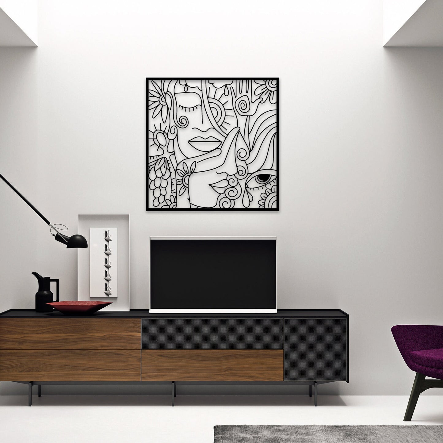 Hair Salon Wall Decor, Picasso Style Woman Metal Line Wall Art, Abstract Metal Line Art, Unique Birthday Gift, Valentine's Day Gift