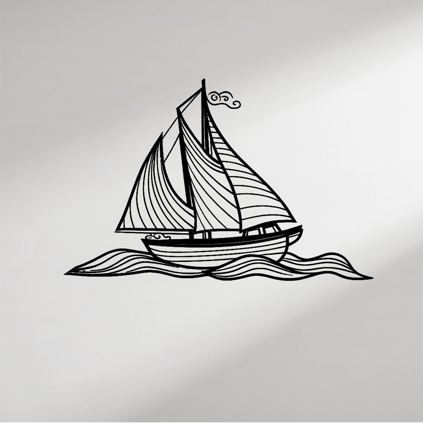 Sailboat on the Waves Metal Wall Art, Sailor Metal Wall Decor, Coastal Metal Wall Art, Yacht Line Art Decor, Gift for him, Macthless Gift