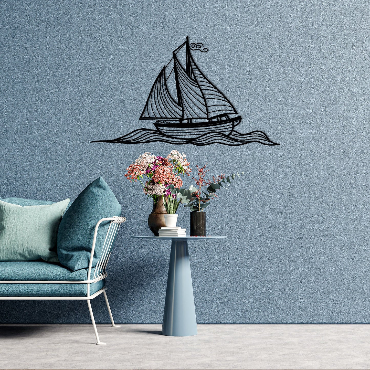 Sailboat on the Waves Metal Wall Art, Sailor Metal Wall Decor, Coastal Metal Wall Art, Yacht Line Art Decor, Gift for him, Macthless Gift