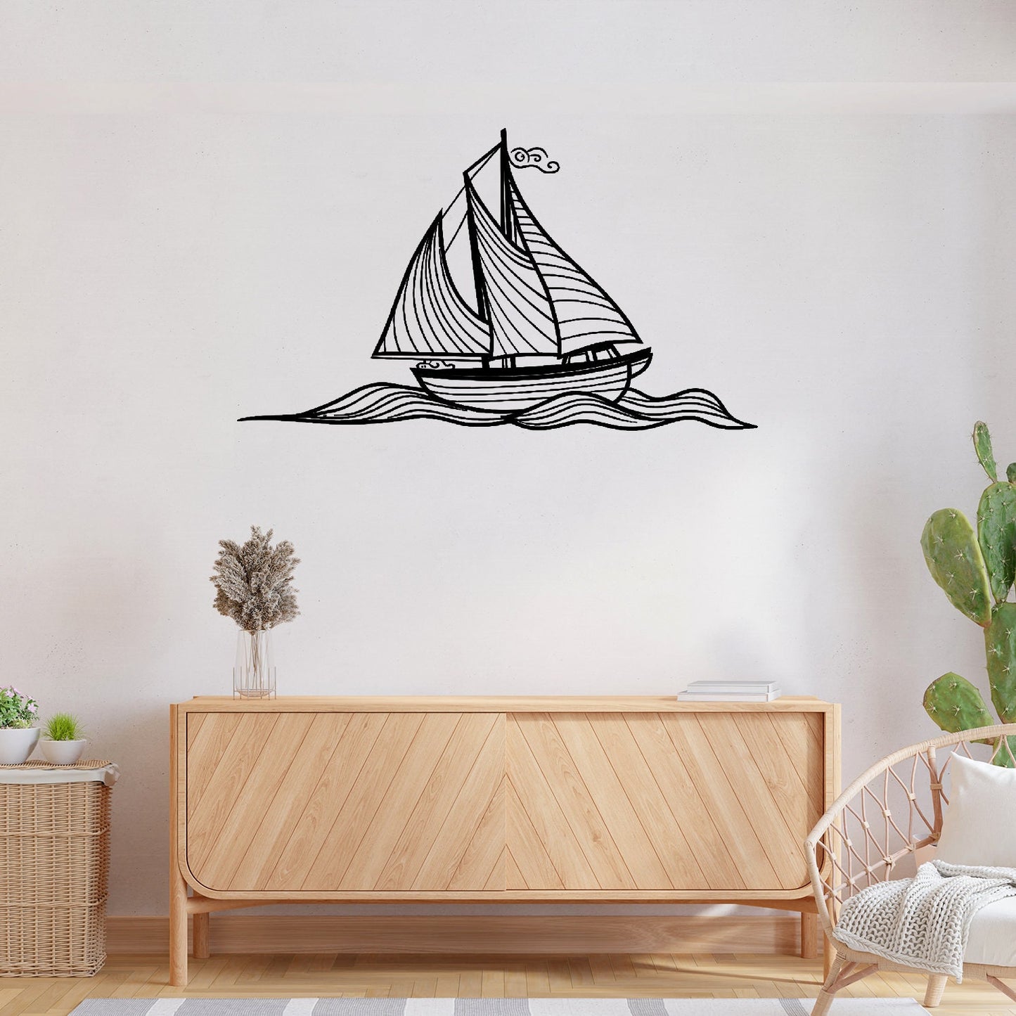 Sailboat on the Waves Metal Wall Art, Sailor Metal Wall Decor, Coastal Metal Wall Art, Yacht Line Art Decor, Gift for him, Macthless Gift