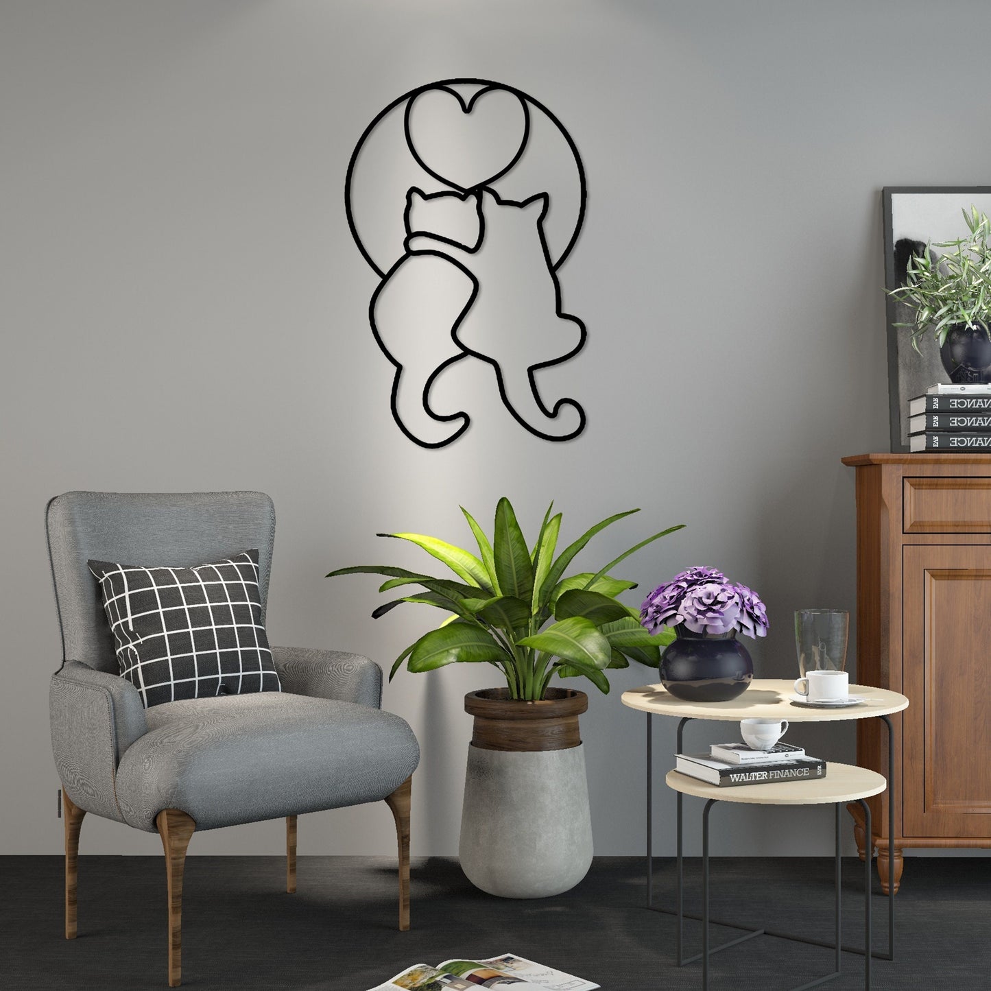 Cat Metal Line Wall Art, Cat Metal Wall Decor, Cat Lovers Wire Wall Art, Cat Lovers Unique Gift, Valentine's Day Gift, National Pet Day Gift