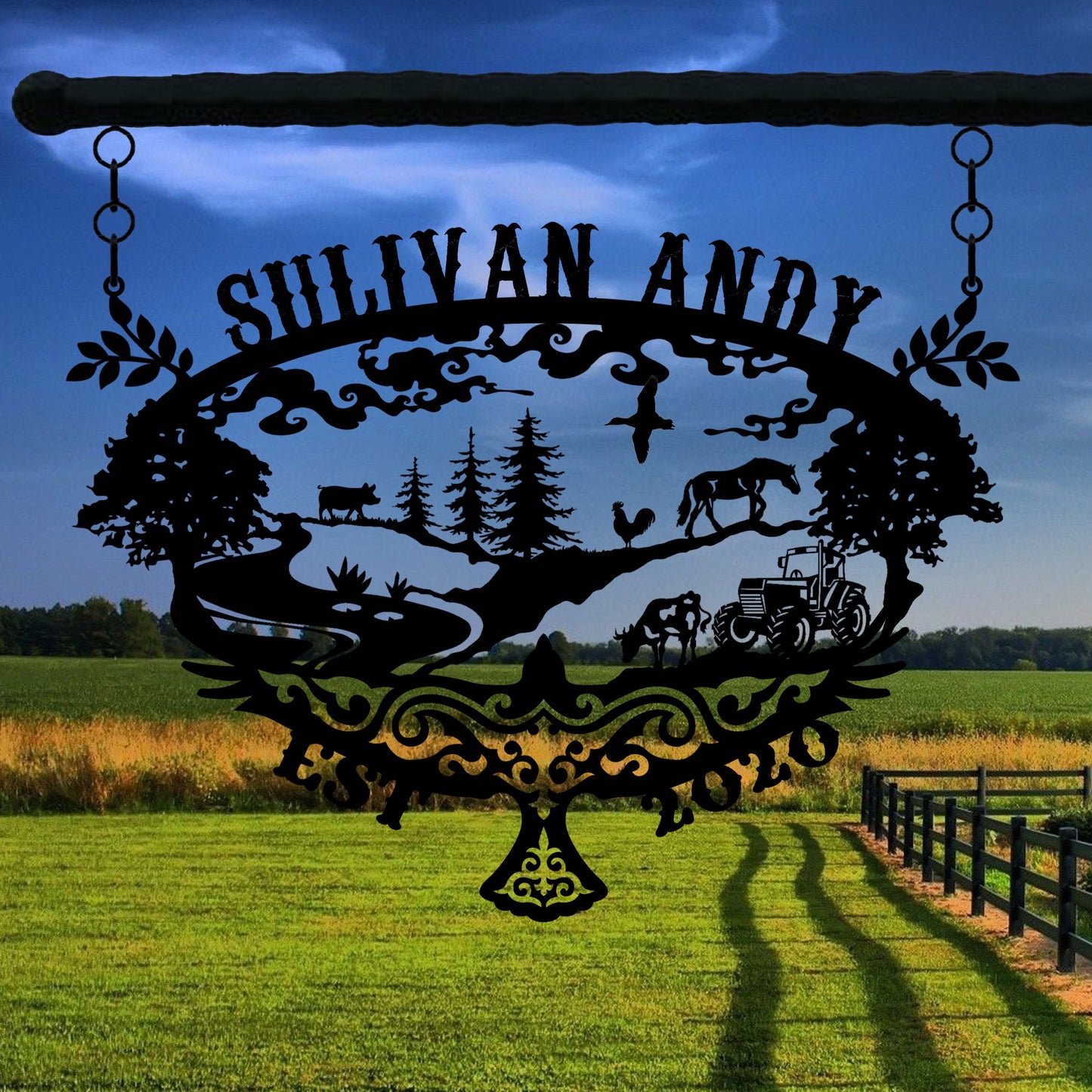 Custom Metal Farmhouse Sign, Custom Unique Family Gift, Personalized Ranch Metal Entry Wall Art, Ranch House Family Name Metal Sign