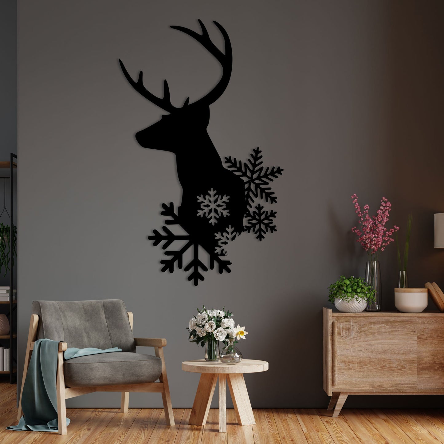 Deer and Snow Metal Wall Art, Deer Metal Wall Decor, Headboard Metal Wall Art, Porch Metal Wall Art, Gift for Her, National Pet Day Gift