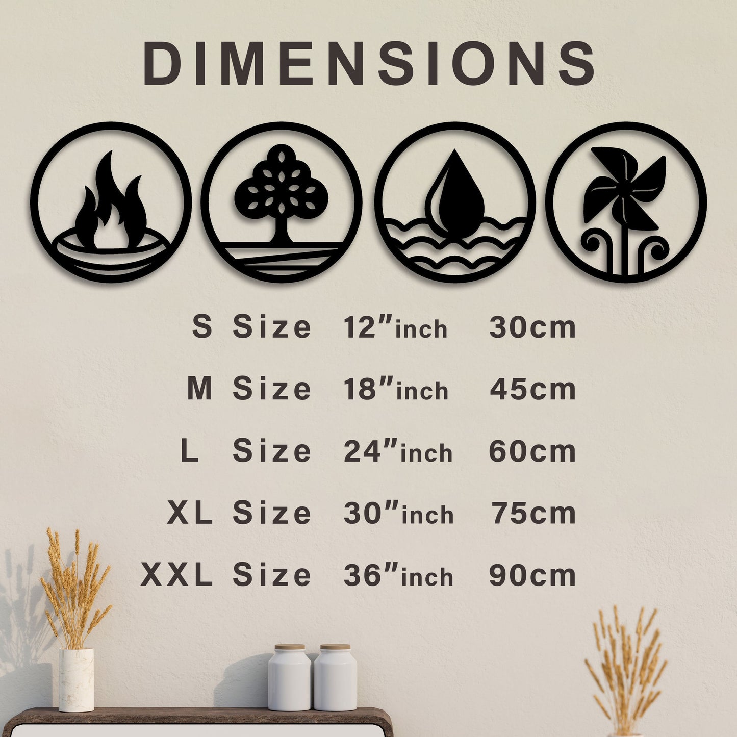 Metal Four Elements Wall Art, Yoga Room Wall Art, Water Fire Earth Air Wall Decor, Unique Birthday Gift, Porch Metal Wall Art, Gift for Her