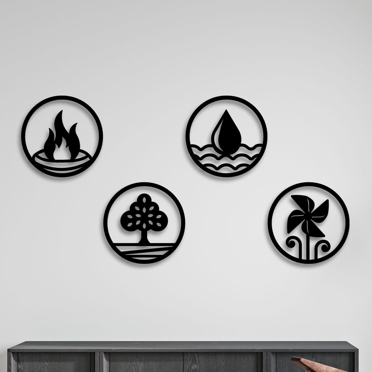 Metal Four Elements Wall Art, Yoga Room Wall Art, Water Fire Earth Air Wall Decor, Unique Birthday Gift, Porch Metal Wall Art, Gift for Her