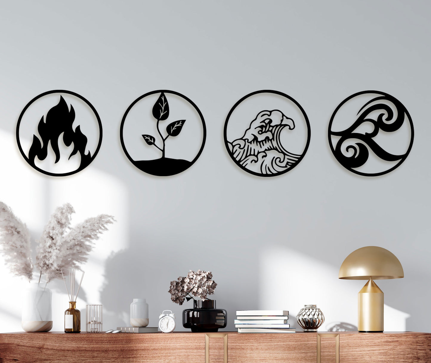 Four Elements Metal Wall Art, Yoga Room Wall Art, Unique Gift İdeas, Black Friday, Valentine's Day Gift, Set Of 4 Metal Wall Decor