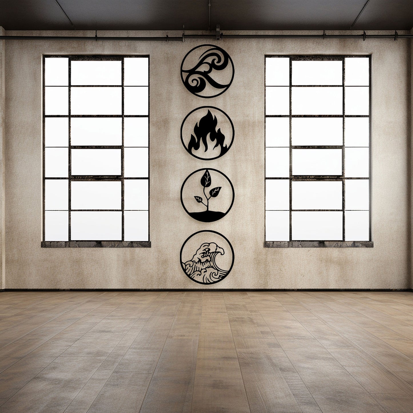 Four Elements Metal Wall Art, Yoga Room Wall Art, Unique Gift İdeas, Black Friday, Valentine's Day Gift, Set Of 4 Metal Wall Decor