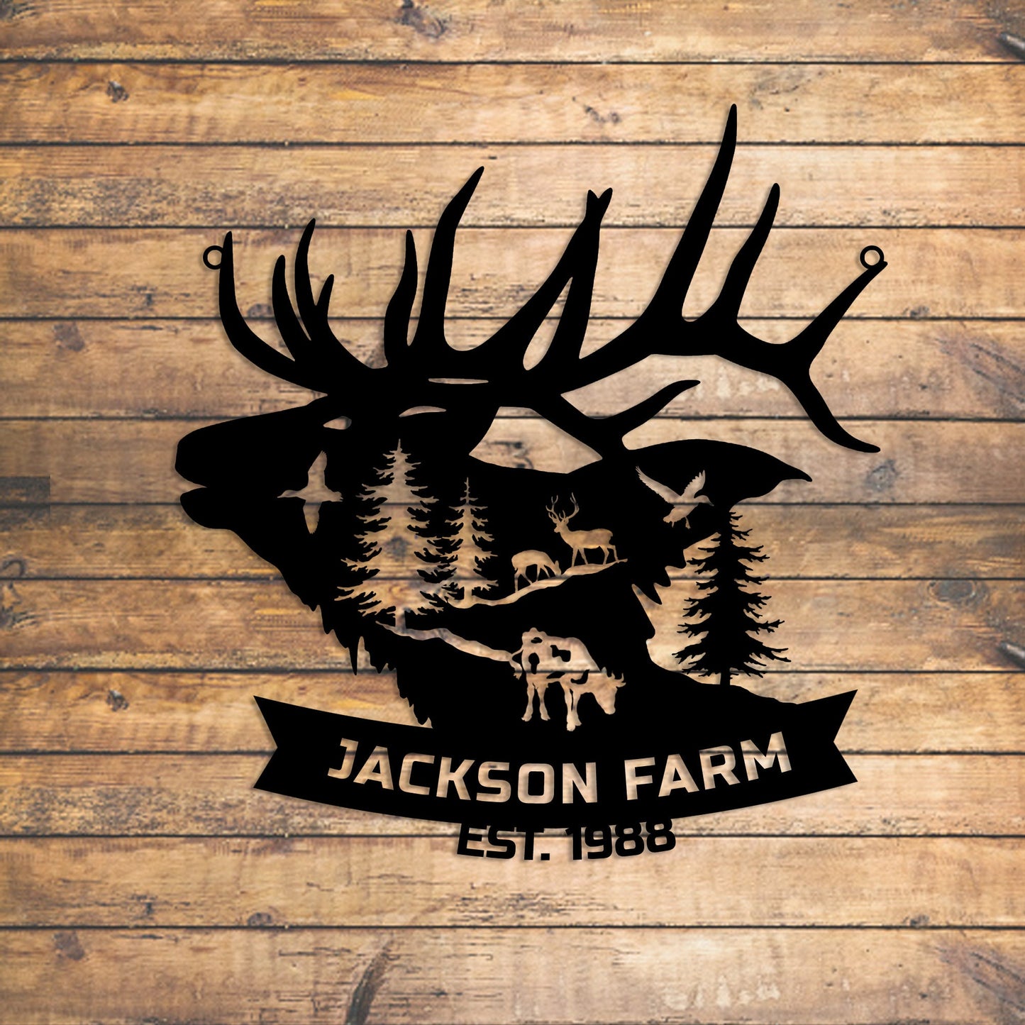 Personalized Metal Mountain Farm Entrance Sign, Custom Metal Deer Ranch Name Sign, Unique Anniversary Gift, Gift For Family, Christmas Gift