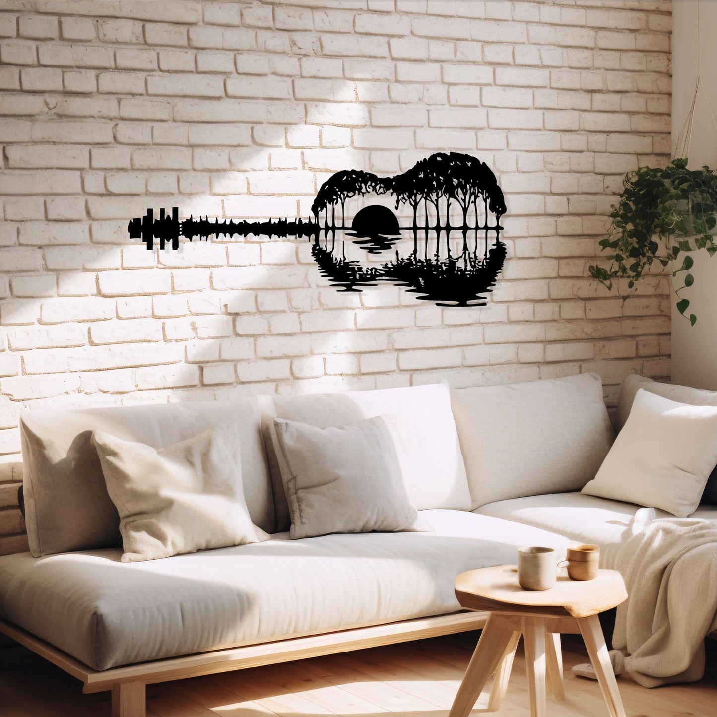 Guitar Lake Metal Wall Art, Sunset Guitar Metal Wall Decor, Lake Guitar Silhouette Metal Art, Unique Gift for Music Lovers, Gift for Her
