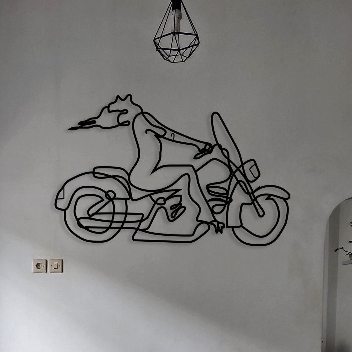 Woman Motor Metal Line Wall Art, Minimalist Lineart Decor, Headboard Metal Wall Art, Unique Birthday Gift, Christmas Gift, Motor Lovers Gift