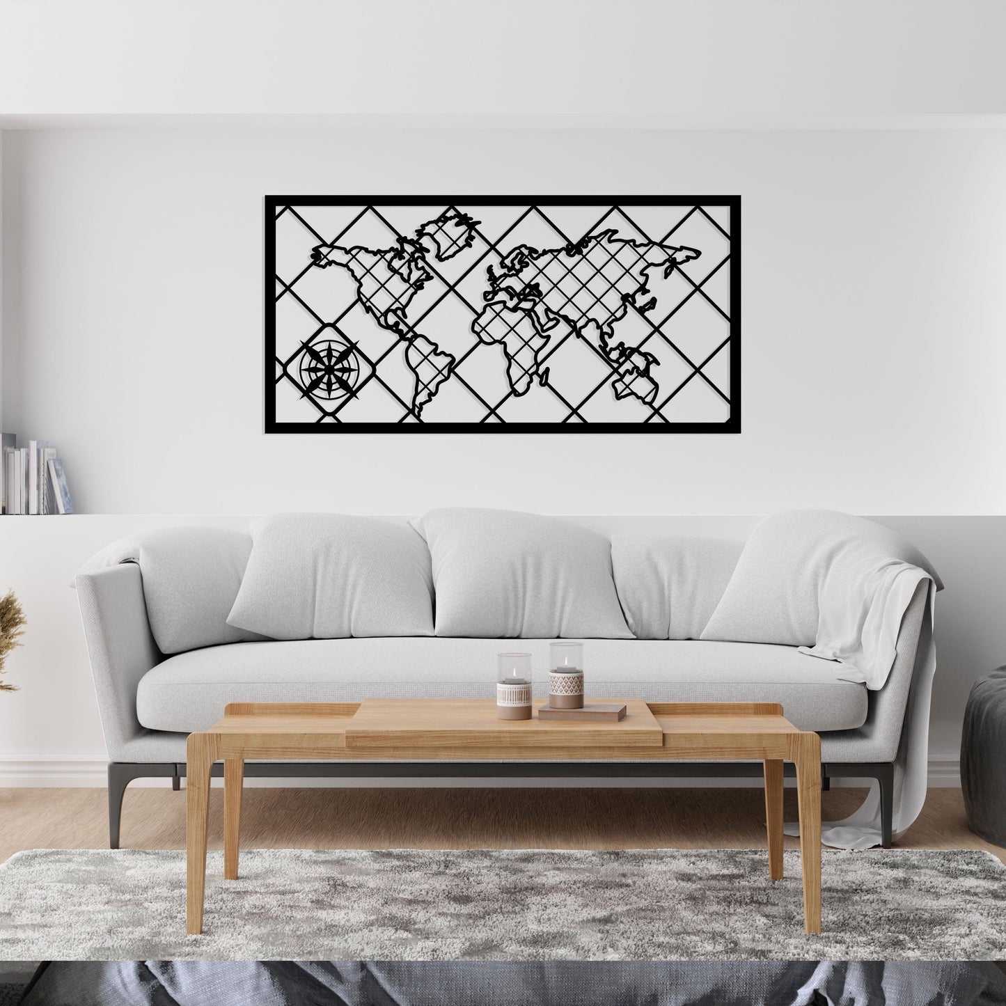 World Map Metal Wall Art, Framed World Map Metal Wall Deco, Aesthetic World Map, Metal World Map with Black Frame for Home and Office Design