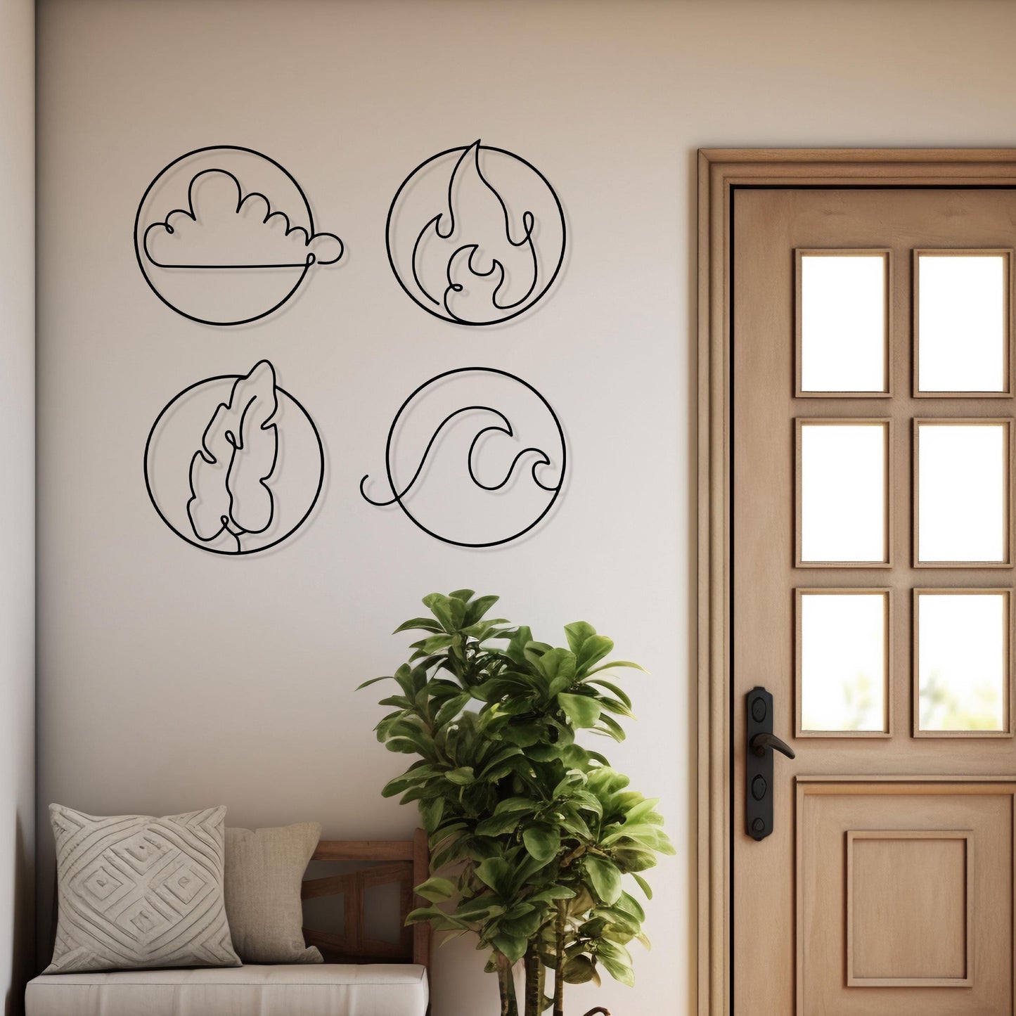 Four Elements Metal Line Art, Boho Style Wall Art, Unique Birthday Gift, Yoga Room Metal Wall Decor, Bedroom Wall Art, Valentine's Day gift
