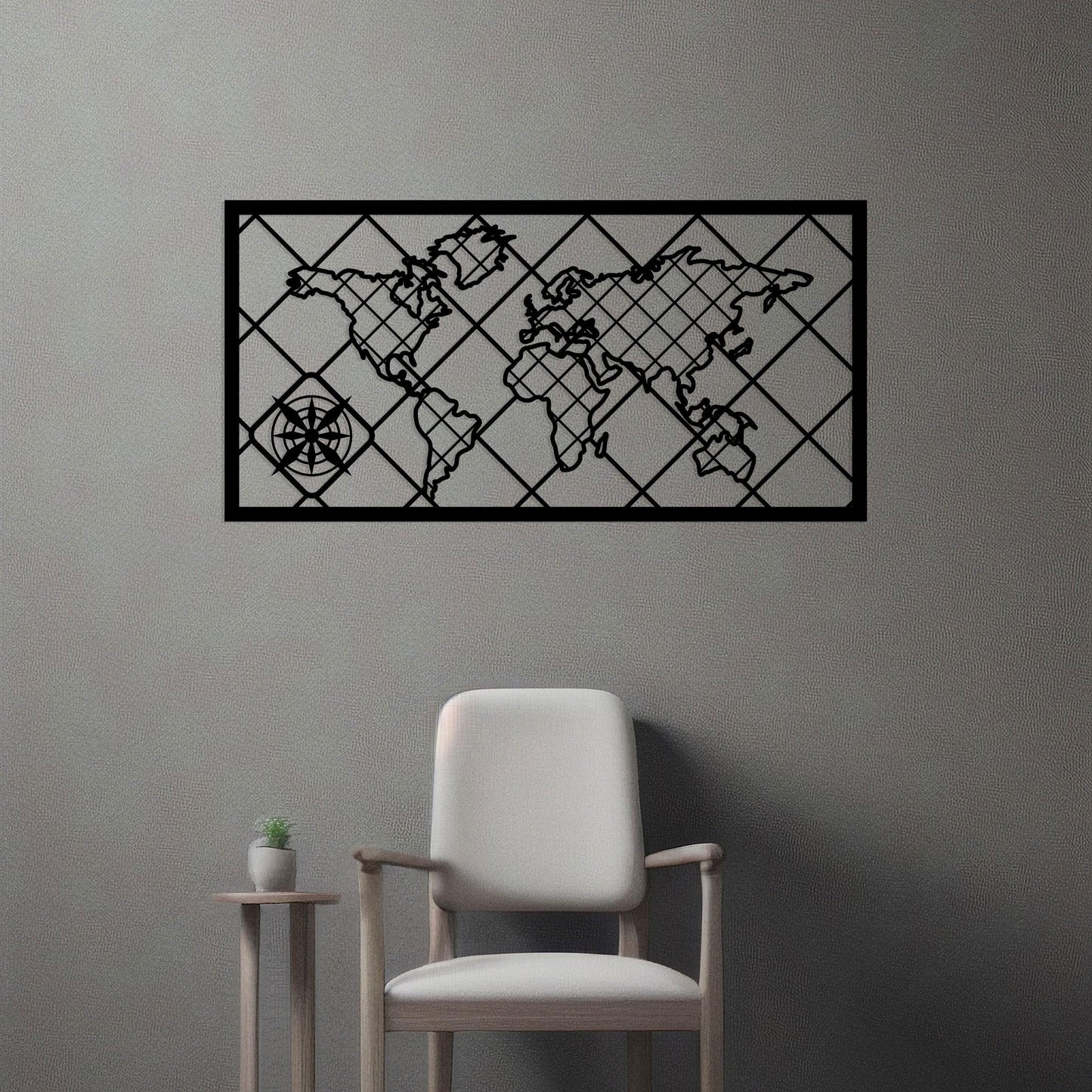 World Map Metal Wall Art, Framed World Map Metal Wall Deco, Aesthetic World Map, Metal World Map with Black Frame for Home and Office Design