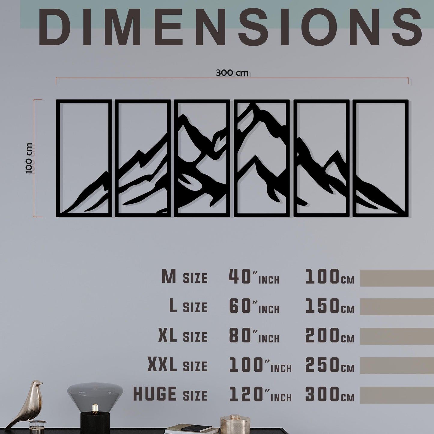 Large Mountain Metal Wall Art, 6-Pcs Mountain Wall Decor, Custom Modern Minimalist Metal Artwork, Hotel&Restaurant Entry Metal Wall Decor