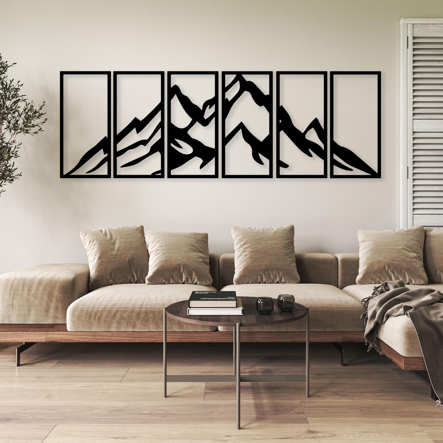 Large Mountain Metal Wall Art, 6-Pcs Mountain Wall Decor, Custom Modern Minimalist Metal Artwork, Hotel&Restaurant Entry Metal Wall Decor