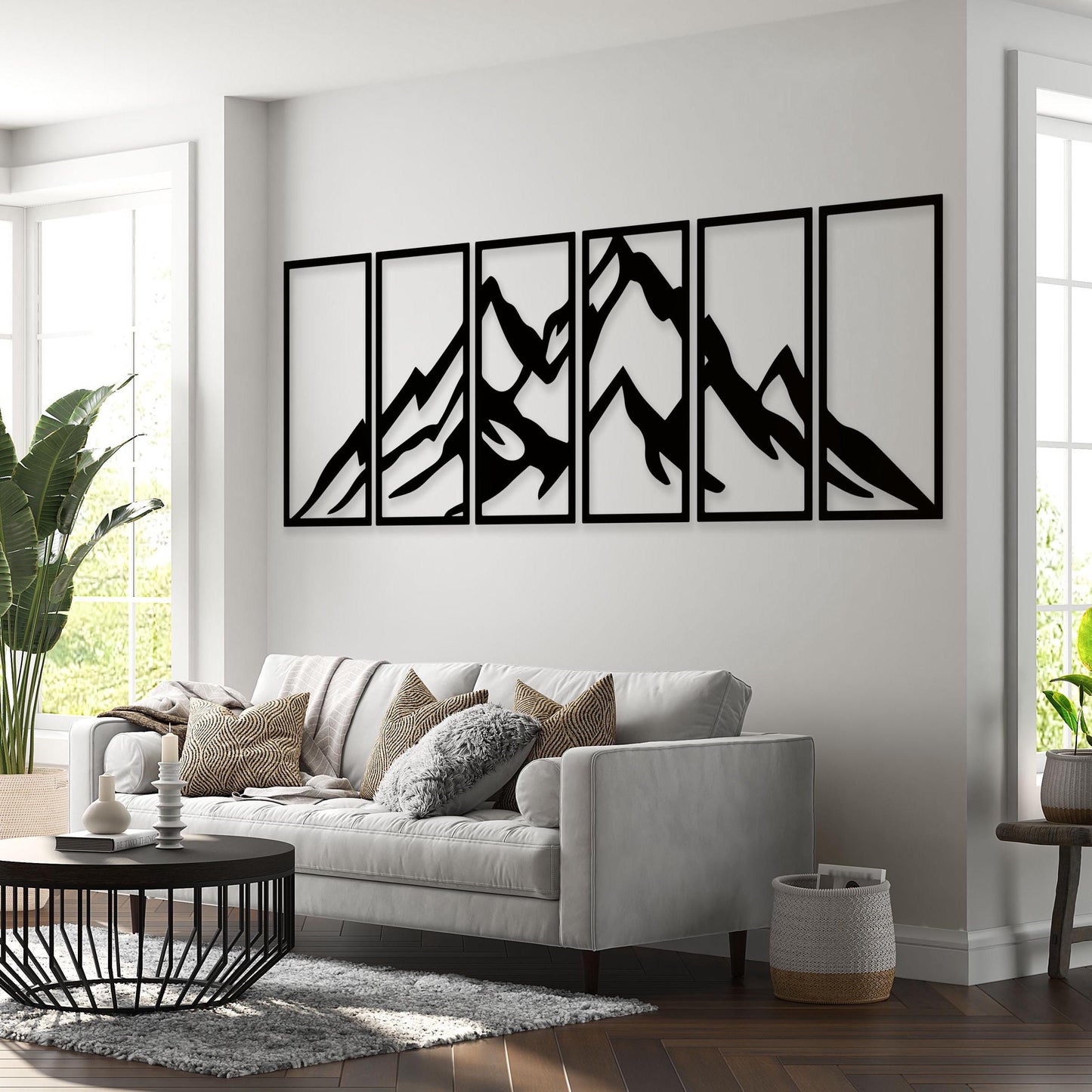 Large Mountain Metal Wall Art, 6-Pcs Mountain Wall Decor, Custom Modern Minimalist Metal Artwork, Hotel&Restaurant Entry Metal Wall Decor
