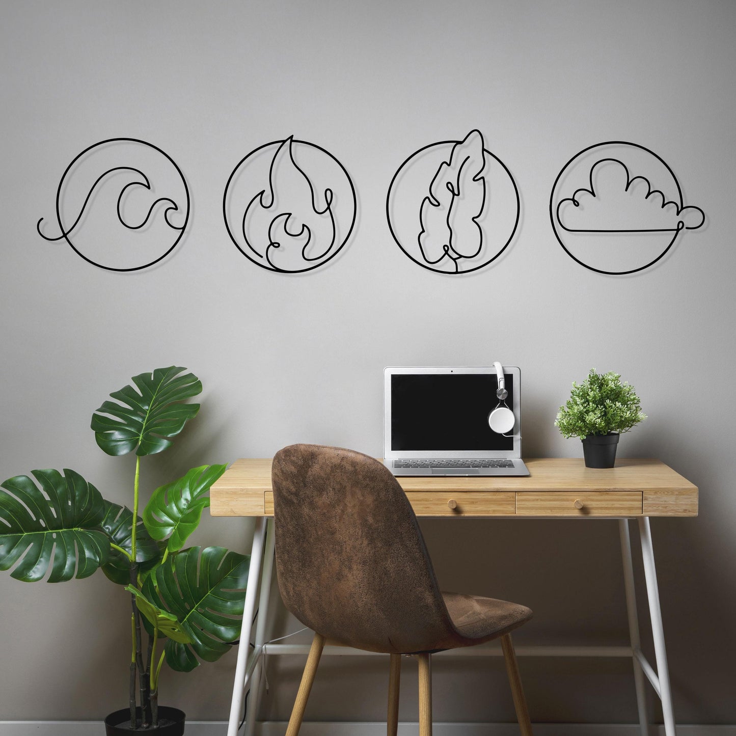 Four Elements Metal Line Art, Boho Style Wall Art, Unique Birthday Gift, Yoga Room Metal Wall Decor, Bedroom Wall Art, Valentine's Day gift