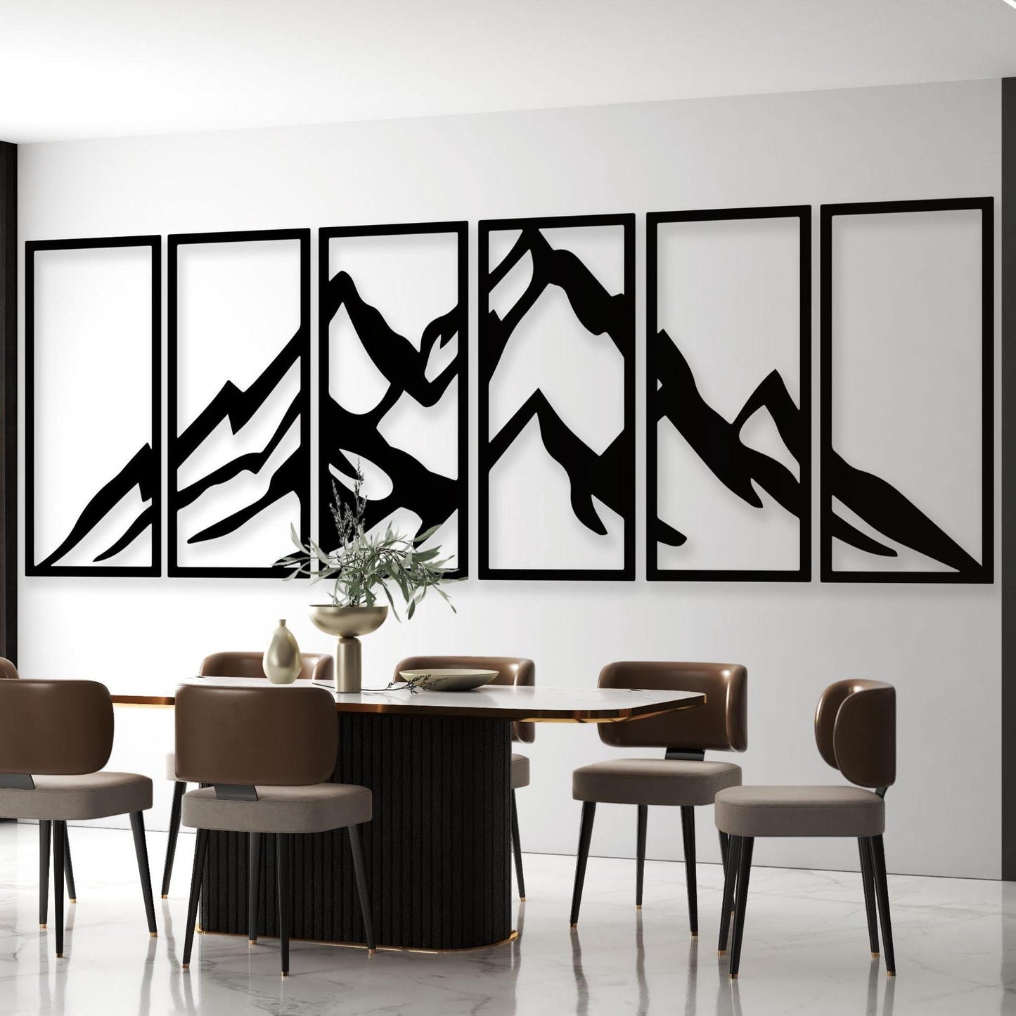 Large Mountain Metal Wall Art, 6-Pcs Mountain Wall Decor, Custom Modern Minimalist Metal Artwork, Hotel&Restaurant Entry Metal Wall Decor