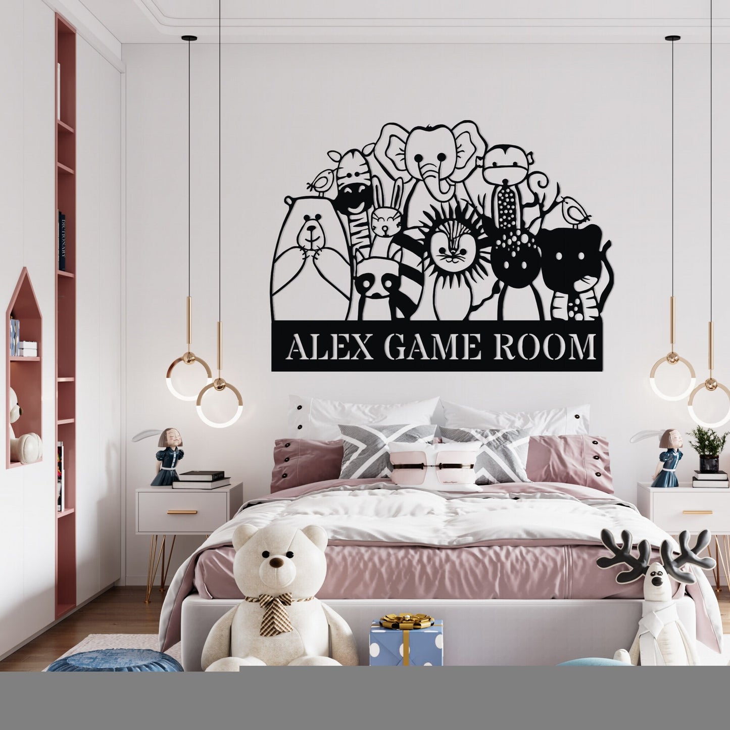 Personalized Metal Child Room Name Sign, Custom Kindergarten Name Sign, Kidsroom Door Wall Decor, Christmas Gift for Child, animal name sign