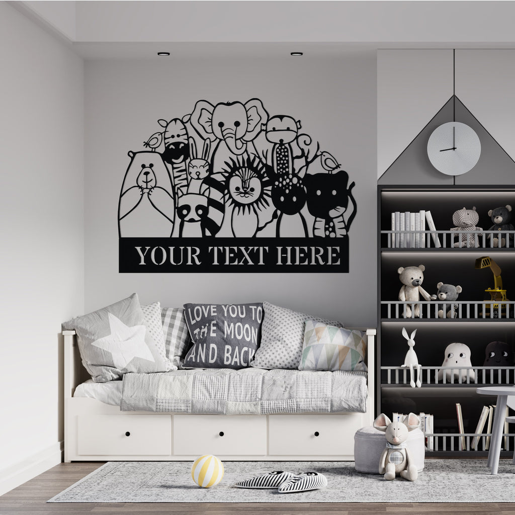 Personalized Metal Child Room Name Sign, Custom Kindergarten Name Sign, Kidsroom Door Wall Decor, Christmas Gift for Child, animal name sign