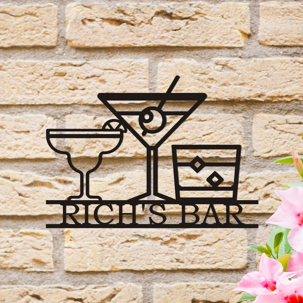 Personalized Bar Metal Wall Art, Cocktail Metal Wall Art, Custom Bar Sign, Unique Birthday Gift, Metal Name Sign, Custom Pub Name Sign