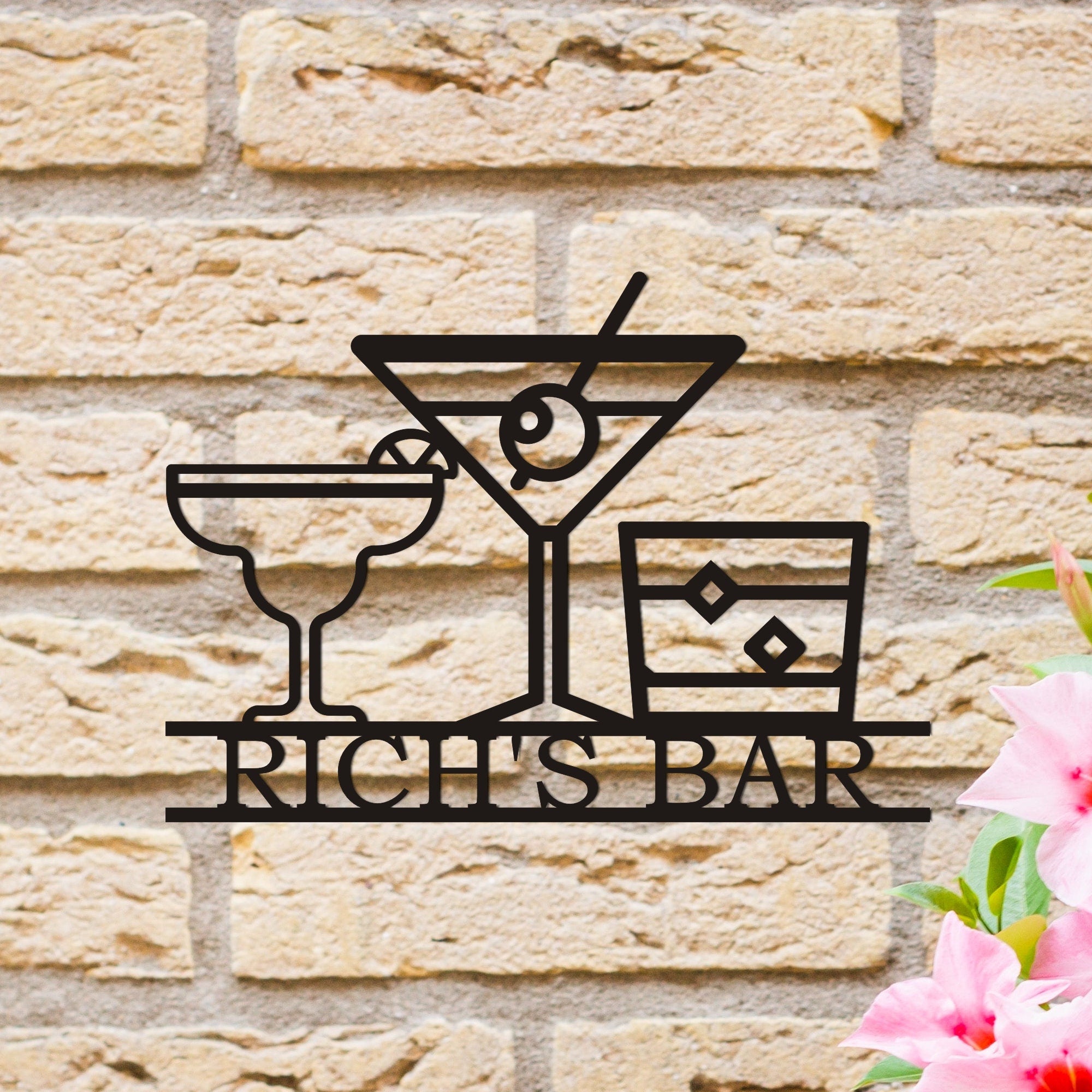 Personalized Bar Metal Wall Art, Cocktail Metal Wall Art, Custom Bar Sign, Unique Birthday Gift, Metal Name Sign, Custom Pub Name Sign