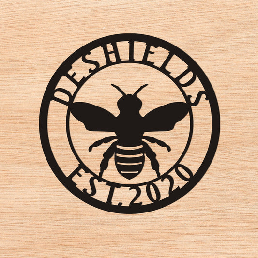 Personalized Honey Bee Sign, Farm Sign with established, Honey Bee Family Name, Custom Metal name, Best Anniversary Gift, Christmas Gift