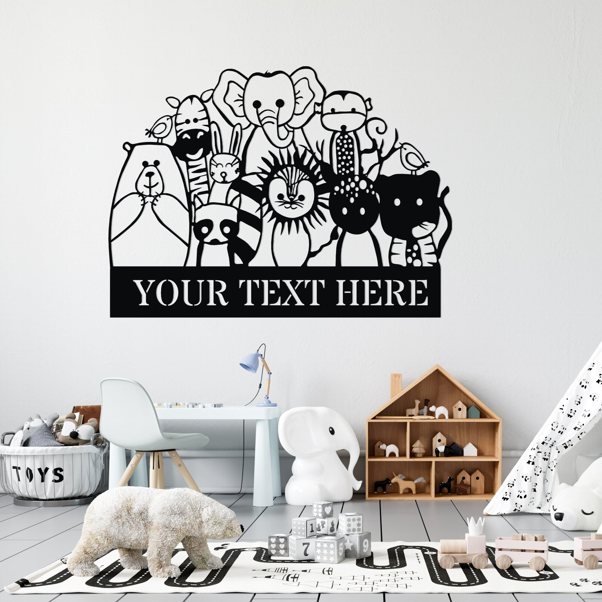 Personalized Metal Child Room Name Sign, Custom Kindergarten Name Sign, Kidsroom Door Wall Decor, Christmas Gift for Child, animal name sign