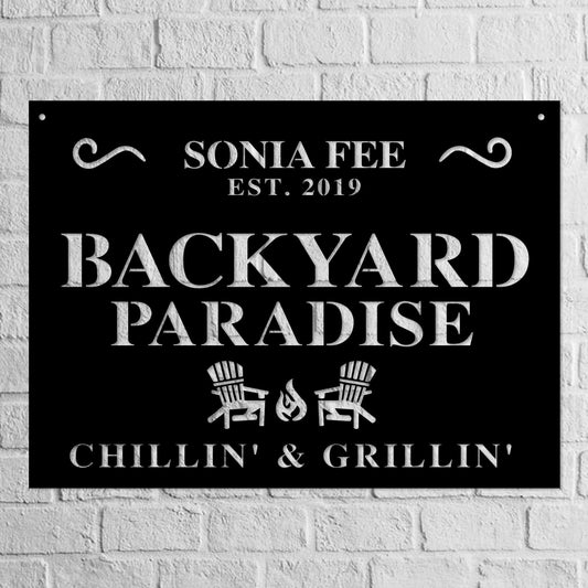 Backyard Paradise CustomMetal Wall Sign, Personalized Backyard Sign, Custom Barbeque Metal Sign, Unique BBQ Metal Name Sign, Christmas Gift