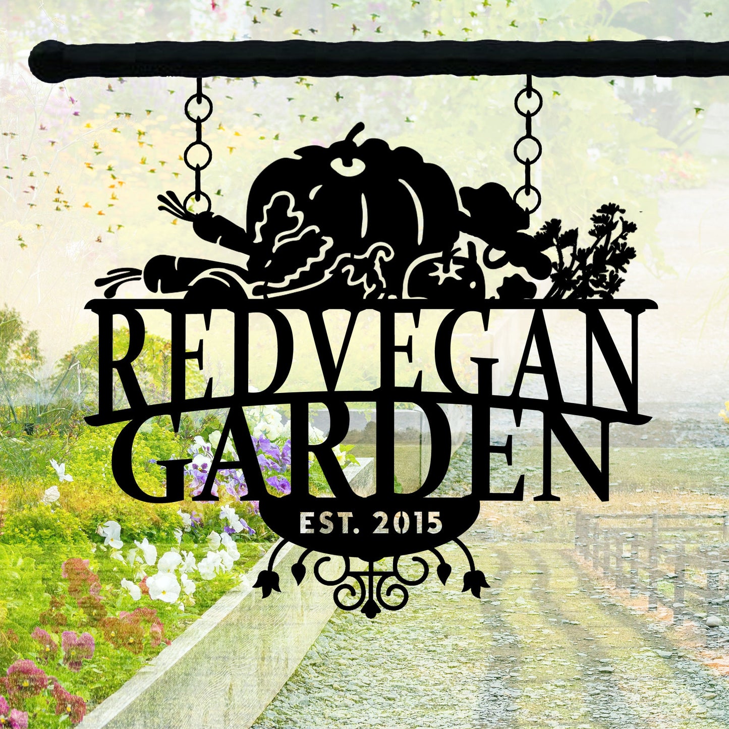 Personalized House Garden Metal Name Sign, Custom Vegan and Fruit Figures Metal Name Sign, Christmas Gift, Home Garden Entry Metal Sign