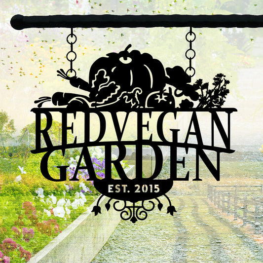 Personalized House Garden Metal Name Sign, Custom Vegan and Fruit Figures Metal Name Sign, Christmas Gift, Home Garden Entry Metal Sign