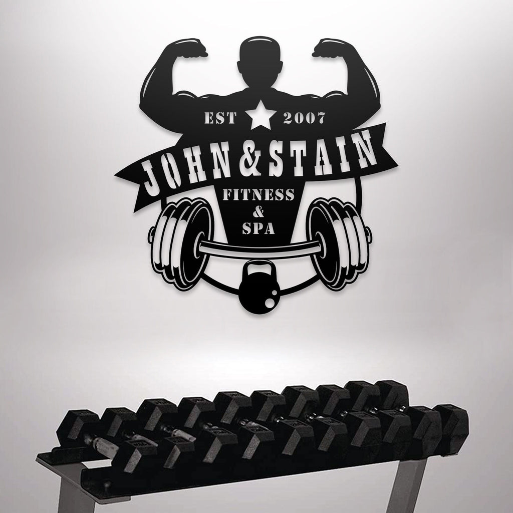 Personalized Gym Sign, Custom Black Metal Sign, Fitness Sign, Custom Sports Wall Decor, Gym Decor, Christmas Gift, Established Sign