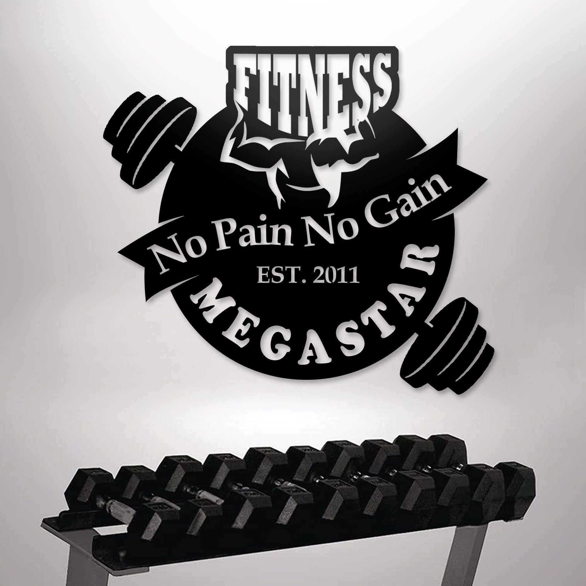 Custom Metal Name Sign, No Pain No Gain Sign, Custom Metal Gym Wall Sign, Personalized GYM Name Sign, Fitness Room Wall Art, Christmas Gift