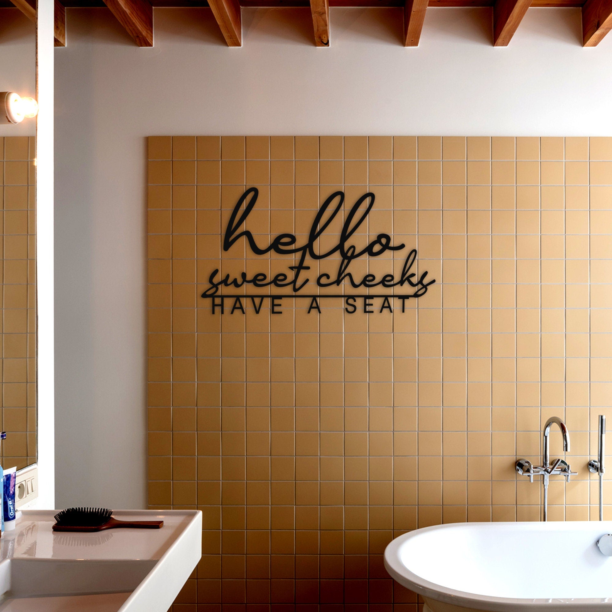 Personalized Hello Sweet Cheeks Sign, Modern Custom Wall Art for House, Christmas Gift, Unique Birthday Gift, Bathroom Metal Wall Art