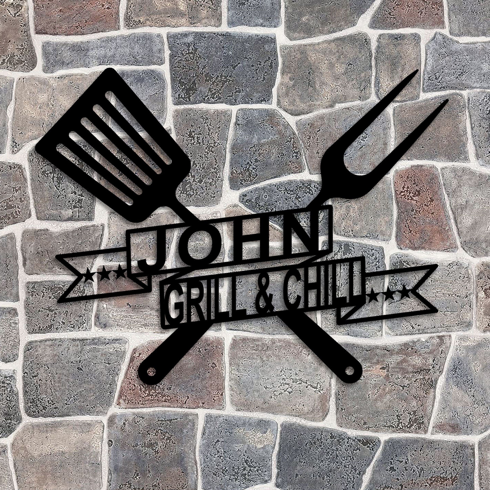 Personalized Grill Backyard Sign, BBQ Lovers CustomMetal Sign, Unique Bar Sign, Christmas Gift, Custom Metal BBQ Sign, Large Metal Pub Sign