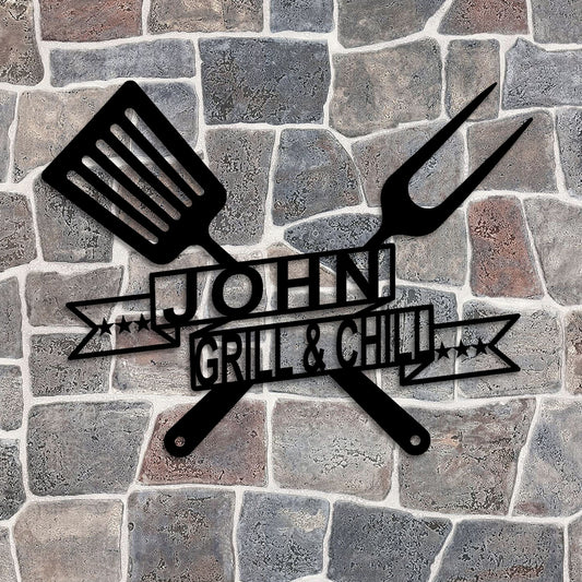 Personalized Grill Backyard Sign, BBQ Lovers CustomMetal Sign, Unique Bar Sign, Christmas Gift, Custom Metal BBQ Sign, Large Metal Pub Sign