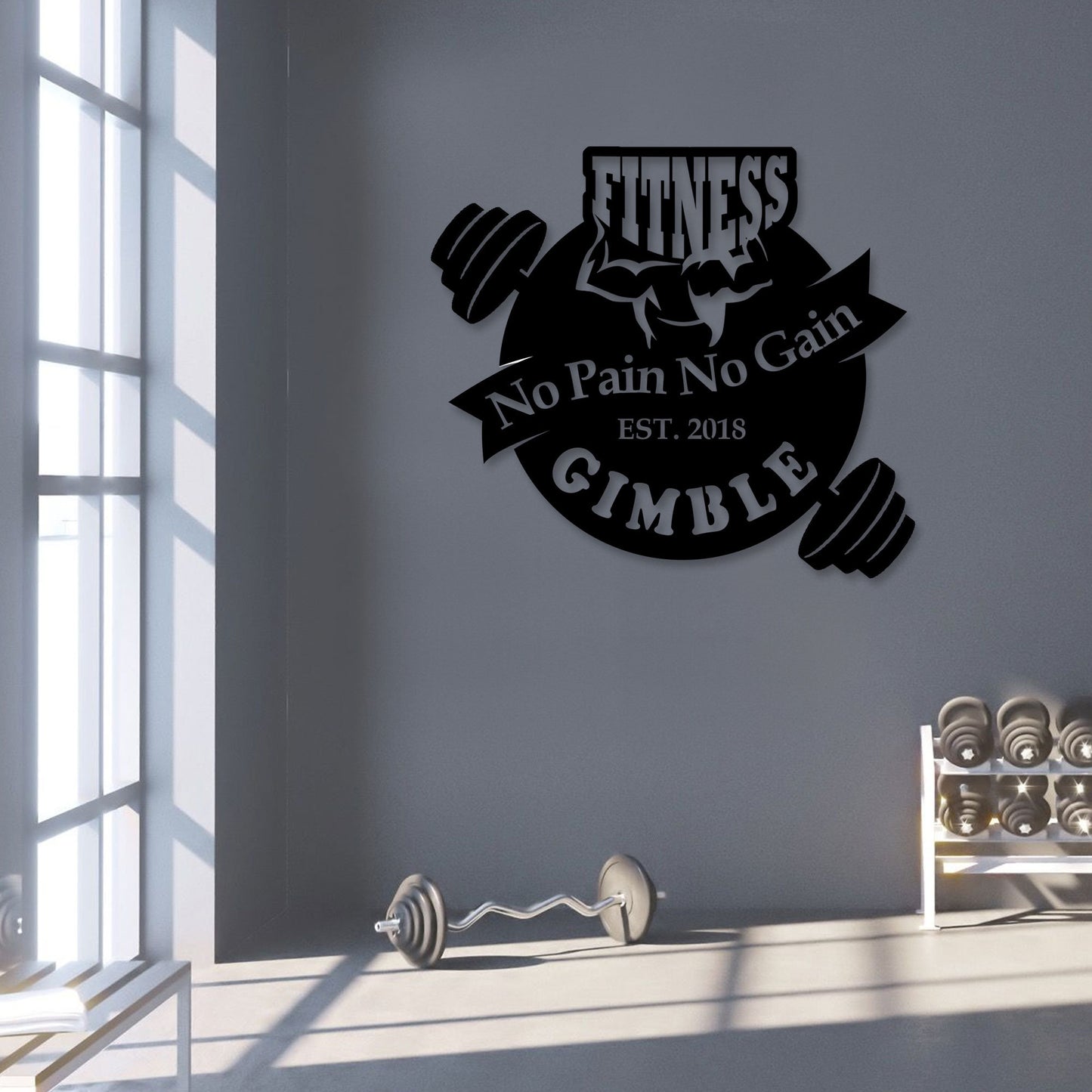 Custom Metal Name Sign, No Pain No Gain Sign, Custom Metal Gym Wall Sign, Personalized GYM Name Sign, Fitness Room Wall Art, Christmas Gift