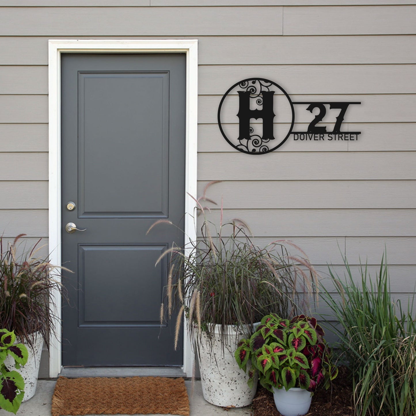 Monogram Personalized House Entry Number Name Metal Sign, Modern Address Sign Metal Plaque, Unique Family Name Gift, Custom House Name Sign