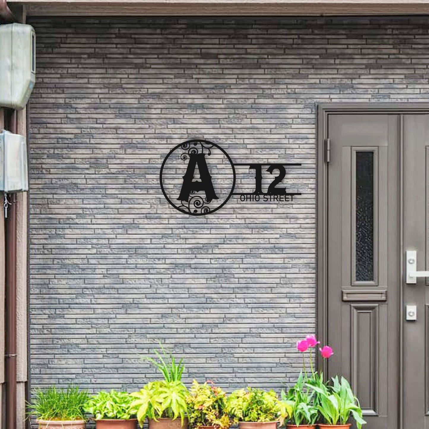 Monogram Personalized House Entry Number Name Metal Sign, Modern Address Sign Metal Plaque, Unique Family Name Gift, Custom House Name Sign