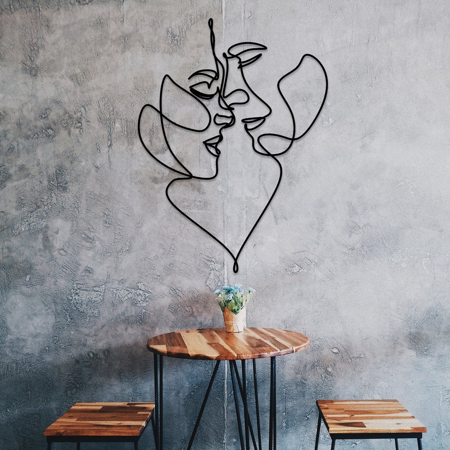 Lover Metal Line Art inside Heart, Two Faces Metal Wall Art, Headboard Metal Wall Art, Unique Birthday Gift, Christmas Gift, couple Line Art