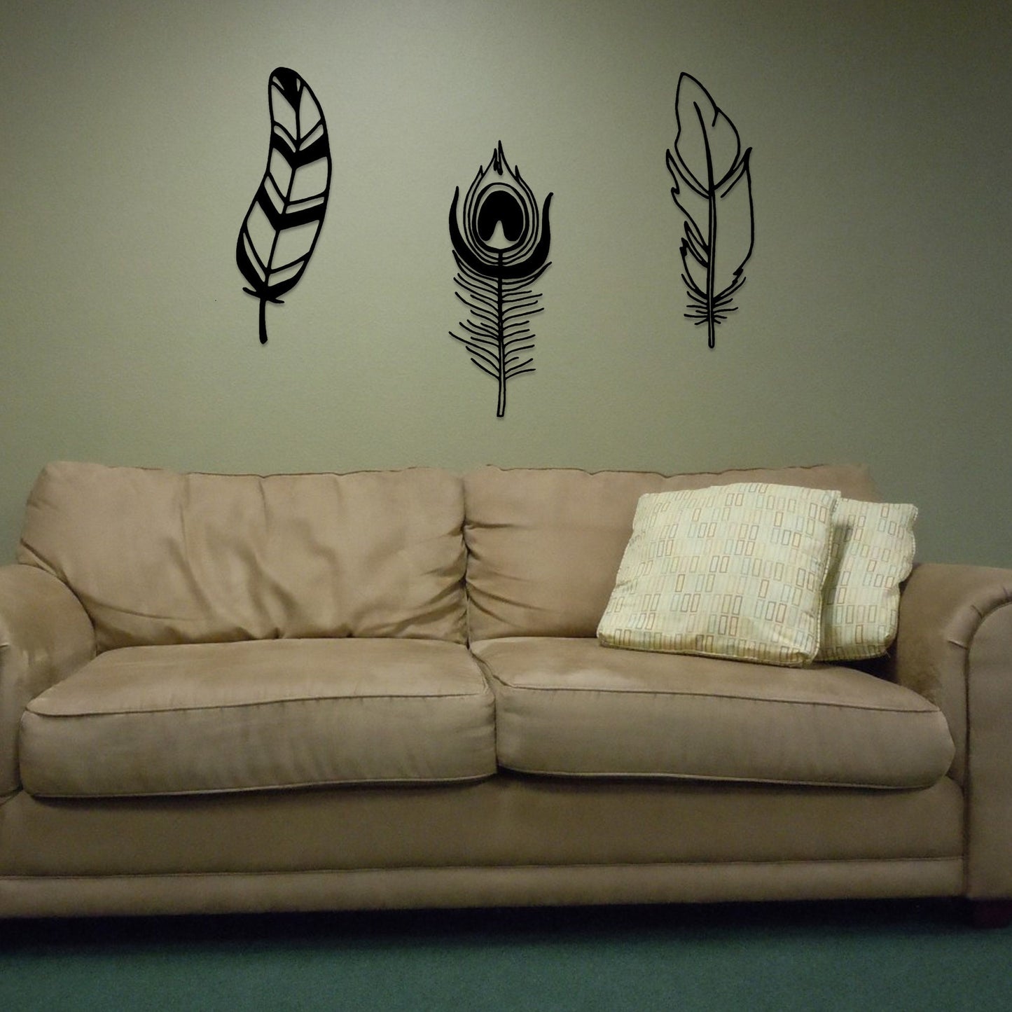 Feather Metal Wall Art, 3 Pieces Metal Wall Decor, Unique Livingroom Wall Art, Feather Wall Hangig, Feather Wall Decor