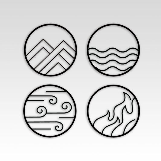 Four Elements Metal Wall Art, 4 Pieces Metal Wall Decor, Yoga Room Unique Metal Sign, Unique Birthday Gift, Christmas Gift, Porch Wall Art