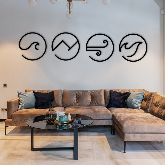 Four Elements Metal Wall Art, Yogo Room Metal Decor, Unique Birthday Gift, Headboard Metal Wall Art, Christmas Gift, Home Garden Wall Art