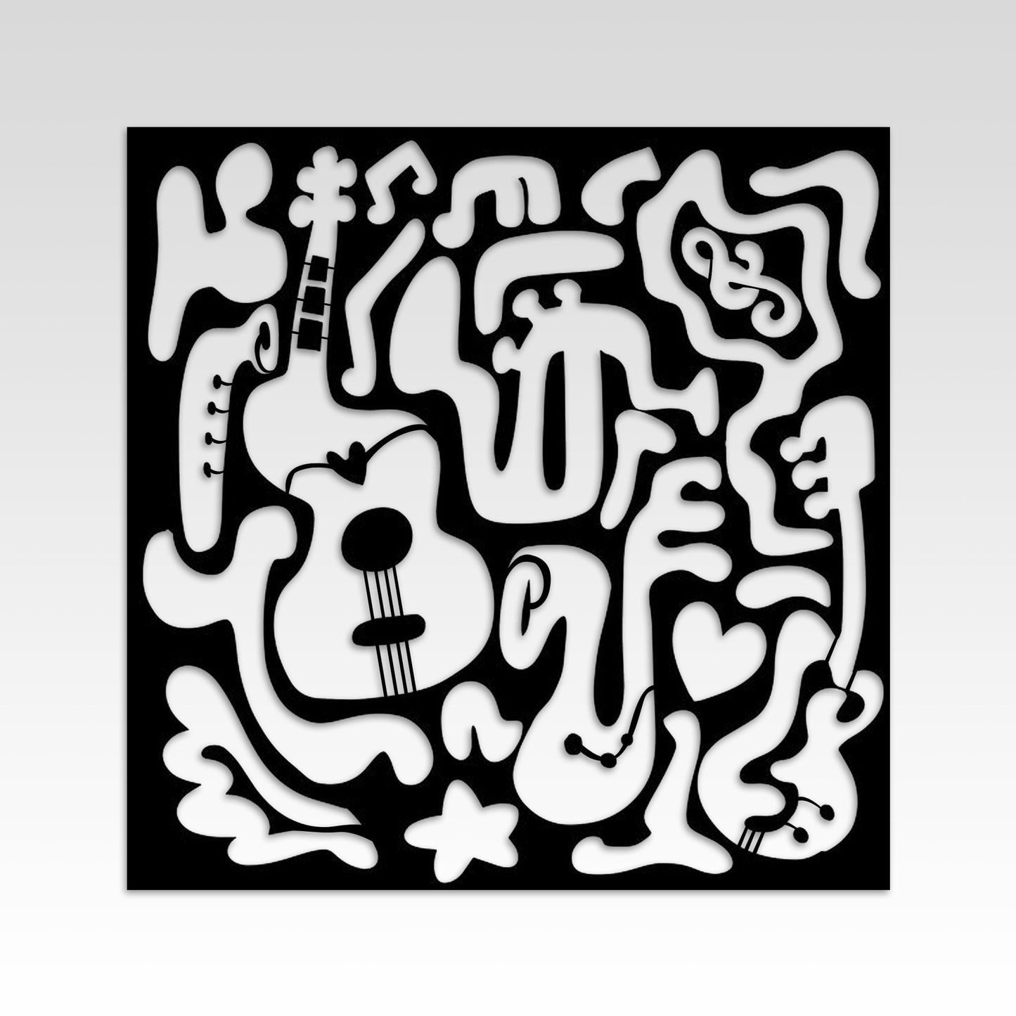Guitar Metal Wall Art, Abstract Musical instruments Metal Wall Decor, Music Lovers Birthday Gift, Unique Music Room Metal Wall Art