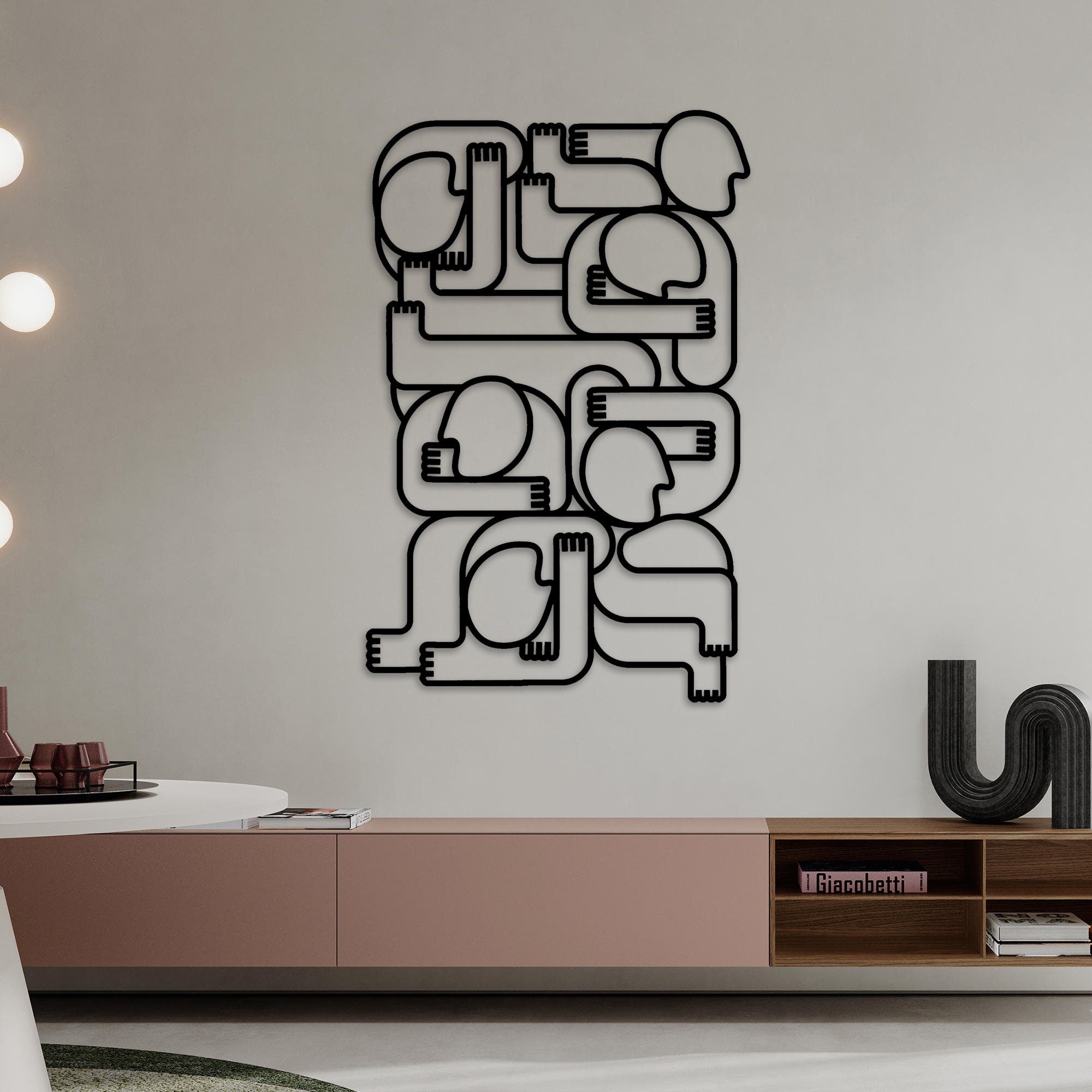 Surreal Abstract Metal Wall Art, Faces Metal Line Home Decor, Minimalist Unique Birthday Gift, Office Metal Wall Art, Christmas Gift