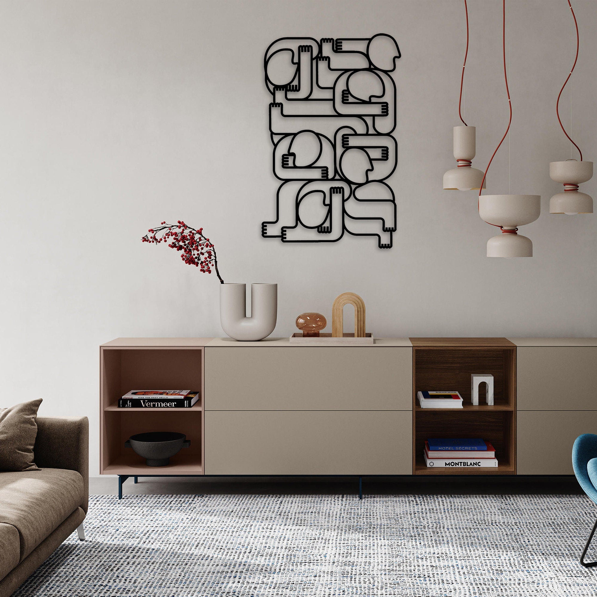 Surreal Abstract Metal Wall Art, Faces Metal Line Home Decor, Minimalist Unique Birthday Gift, Office Metal Wall Art, Christmas Gift